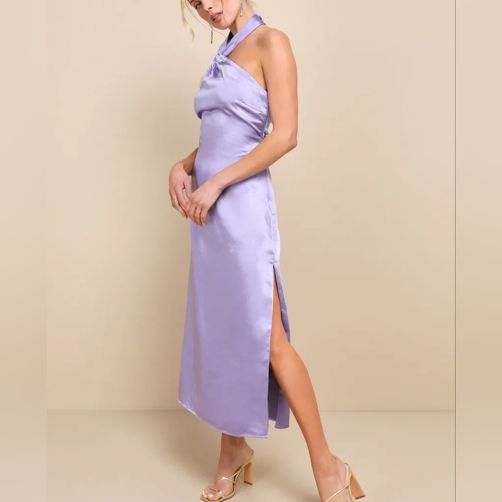 🆕️ Lulus Perfectly Sleek Lavender Satin Halter Slip Midi Dress - Picture 4 of 16
